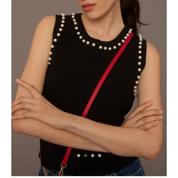 Anthropologie Pearl-Trim Black Sweater Tank Top M Cropped Sleeveless Knit Shell - Picture 1 of 10